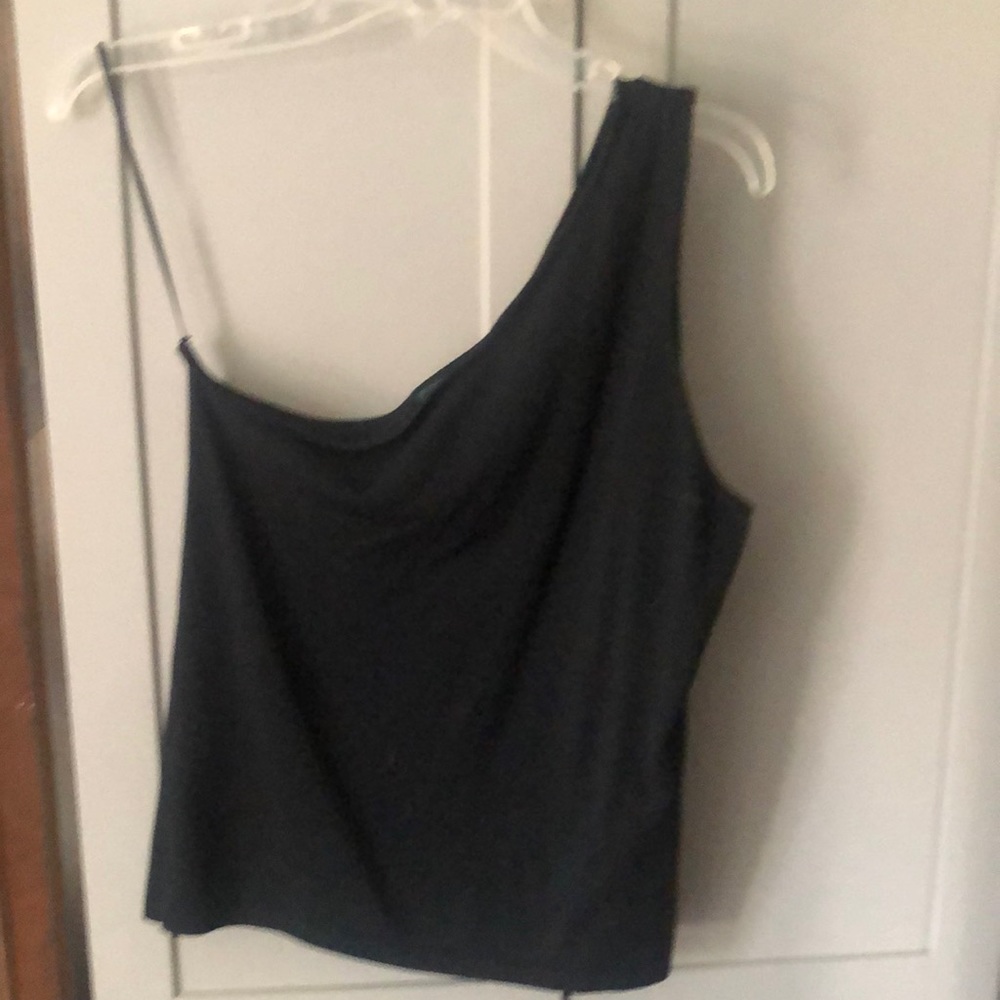 Lauren by Ralph Lauren black silk one shoulder tank top